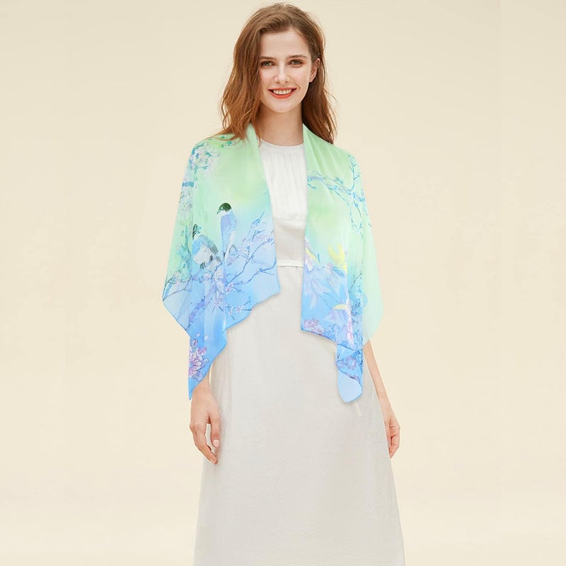 E-Clover Herebuy - Unique Women's Floral Scarves: Chiffon Flowers & Birds Printed Scarf - Image 3